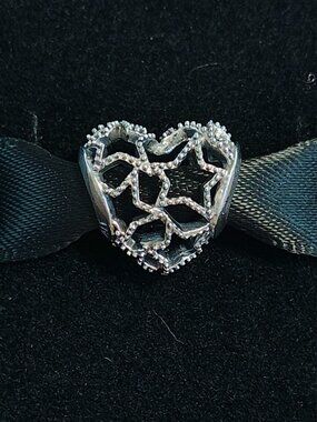 Authentic Pandora Openwork Heart & Beaded Stars Charm – 798462C00 Sterling Silve
